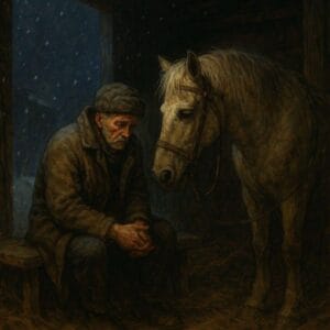 sad old man with a horse